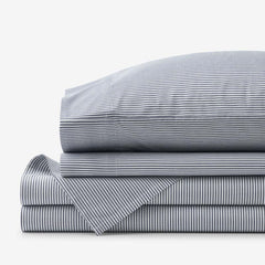 Classic Stripes and Plaids Cool Yarn-Dyed Cotton Percale Bed Sheet Set - Stripe White/Blue, Queen