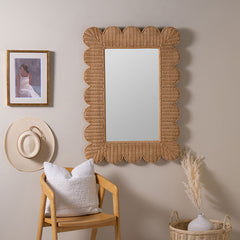 Scalloped Rattan Wall Mirror - Natural