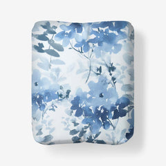 Floral Grove Premium Smooth Wrinkle-Free Sateen Fitted Bed Sheet - Dusty Blue, Queen