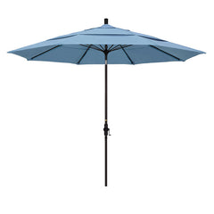 Round Outdoor Patio Umbrella, Fiberglass with Twist Tilt - Bronze Finish, Air Blue, 11'