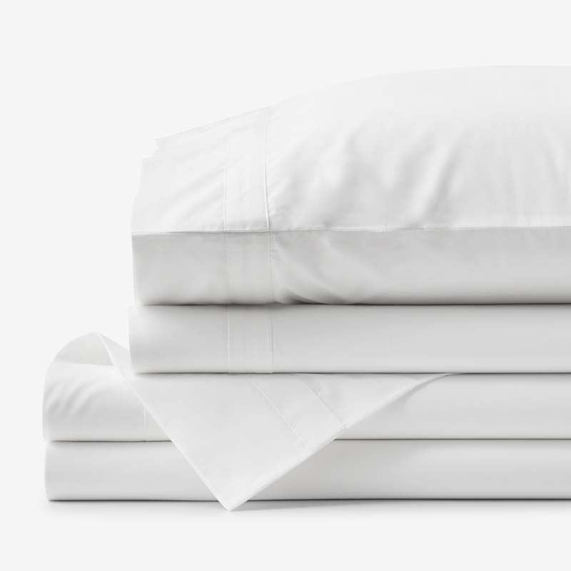 Contrast Border Premium Cool Supima® Cotton Percale Bed Sheet Set - White, Twin