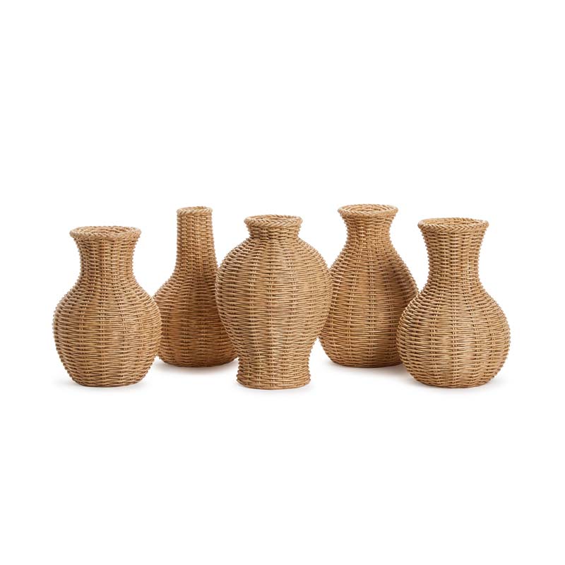 Basket Weave Patterned Vases, Set of 5 - Brown