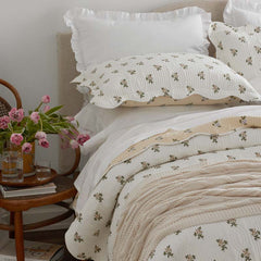 Flower Delight Reversible Quilted Sham - Ivory, Euro
