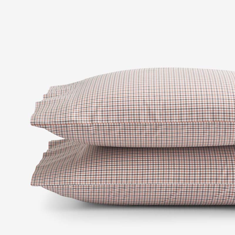 Classic Stripes and Plaids Cool Yarn-Dyed Cotton Percale Pillowcase Set - Mini Check Brown, King