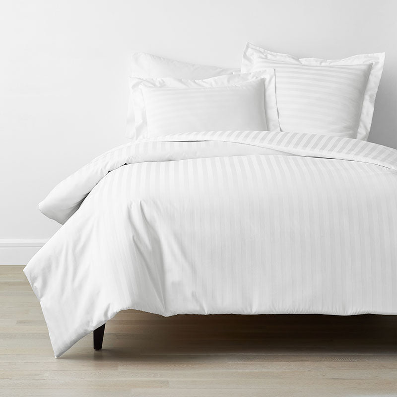 Dobby Stripe Classic Smooth Wrinkle-Free Sateen Bed Duvet Cover - White, Full
