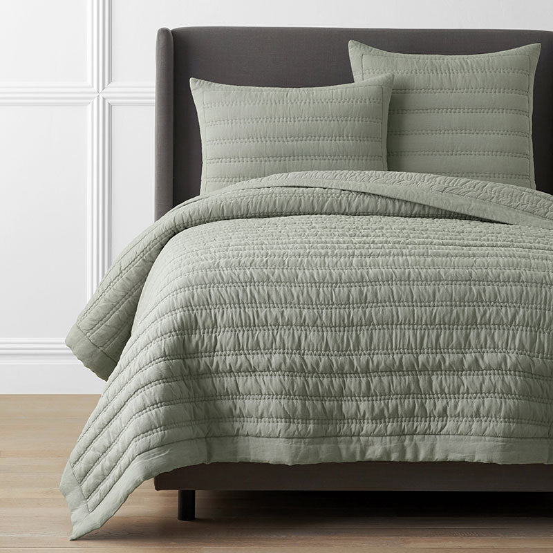 Premium Breathable Washed Linen Solid Quilt - Moss, King/Cal King