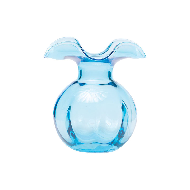 Hibiscus Glass Fluted Vases - Aqua, Small