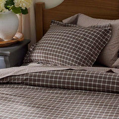 Classic Stripes and Plaids Cool Yarn-Dyed Cotton Percale Sham - Windowpane Brown, Standard