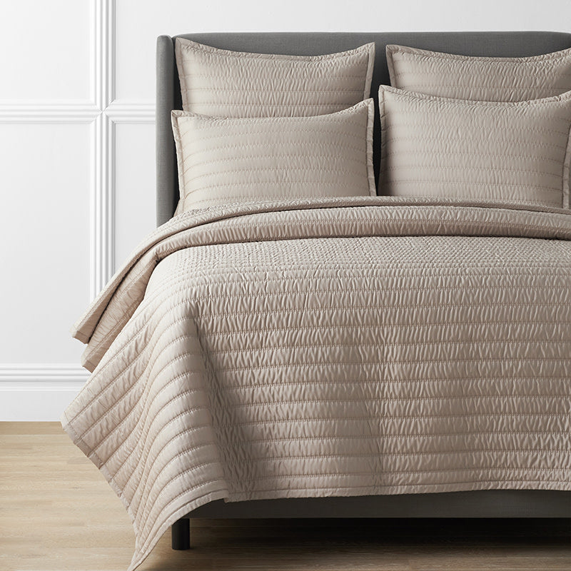 Premium Smooth Wrinkle-Free Sateen Quilted Coverlet - Light Birch, Queen