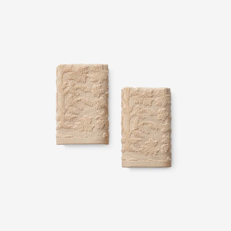 Floral Jacquard Washcloths, Set of 2 - Light Antique Beige