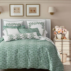 Climbing Vines Decorative Square Pillow Cover - Green/White