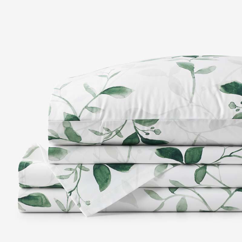 Botanic Meadow Premium Smooth Wrinkle-Free Sateen Bed Sheet Set - Evergreen, Queen