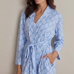 Printed Pima Cotton Women's Kimono Robe - Lisbon Blue, M