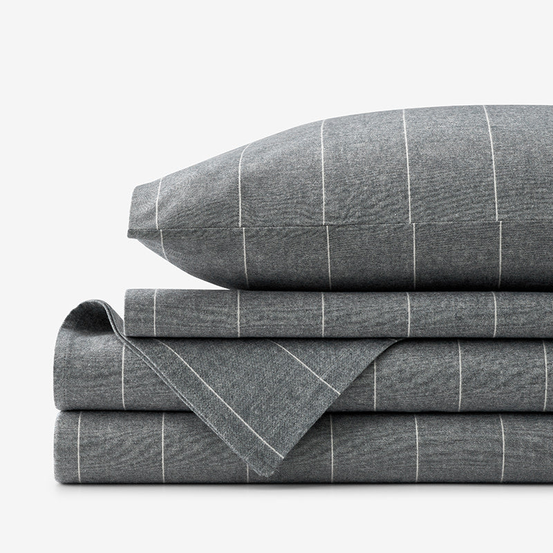 Bromley Premium Ultra-Cozy Flannel Bed Sheet Set - Smoke Stripes, King