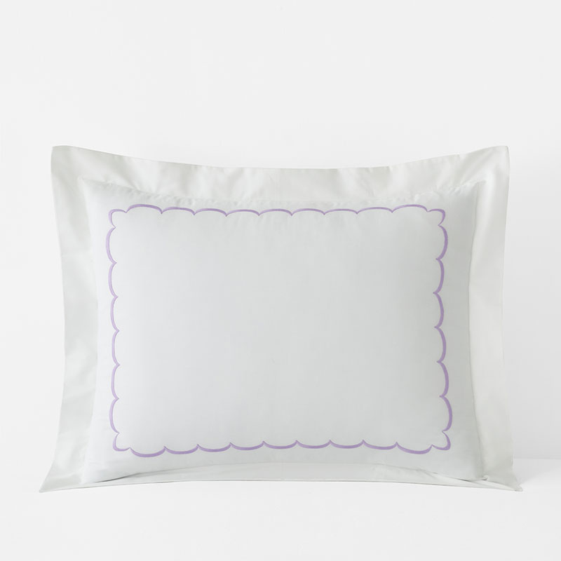 Embroidered Scallop Classic Cool Cotton Percale Sham - Lavender, King