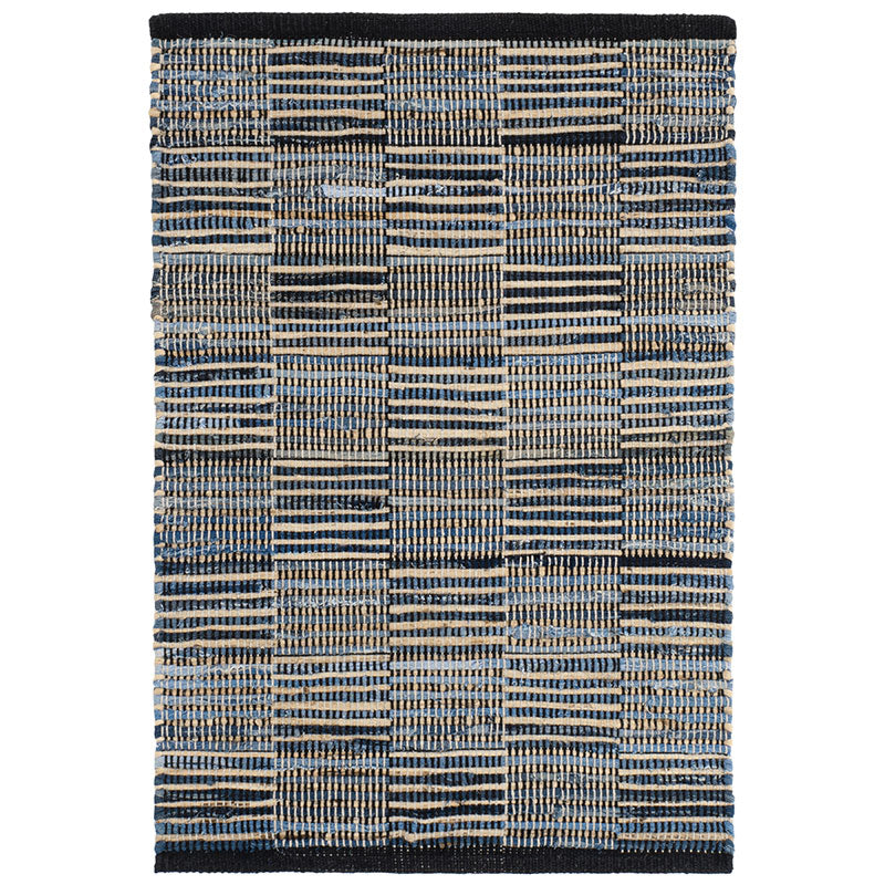 Denim Rag Handwoven Gridwork Cotton Rug - Blue, 3' x 5'