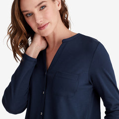 Pima Cotton Women's Button-Down Pajama Set - Navy, XL