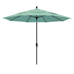 Round Outdoor Patio Umbrella, Fiberglass with Twist Tilt - Black Finish, Spectrum Mist, 11'