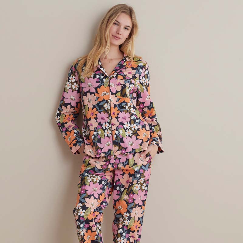Printed Poplin Women's Button-Down Pajama Set - Wild Floral, L