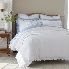 Embroidered Scallop Classic Smooth Sateen Solid Bed Sheet Set - Light Blue, Full