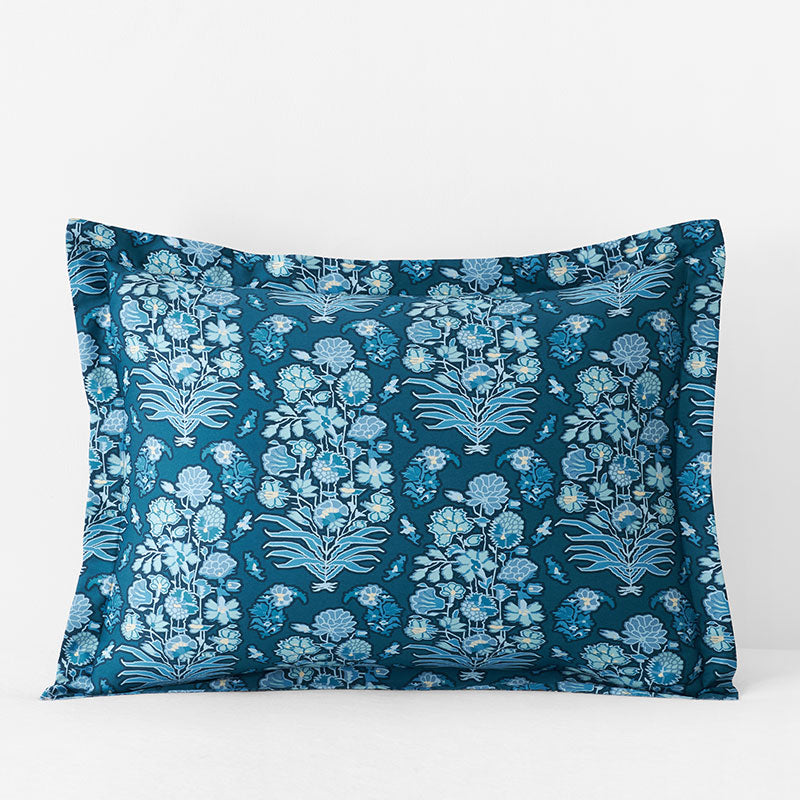 Nawab Floral Premium Smooth Sateen Reversible Sham - Blue Multi, King