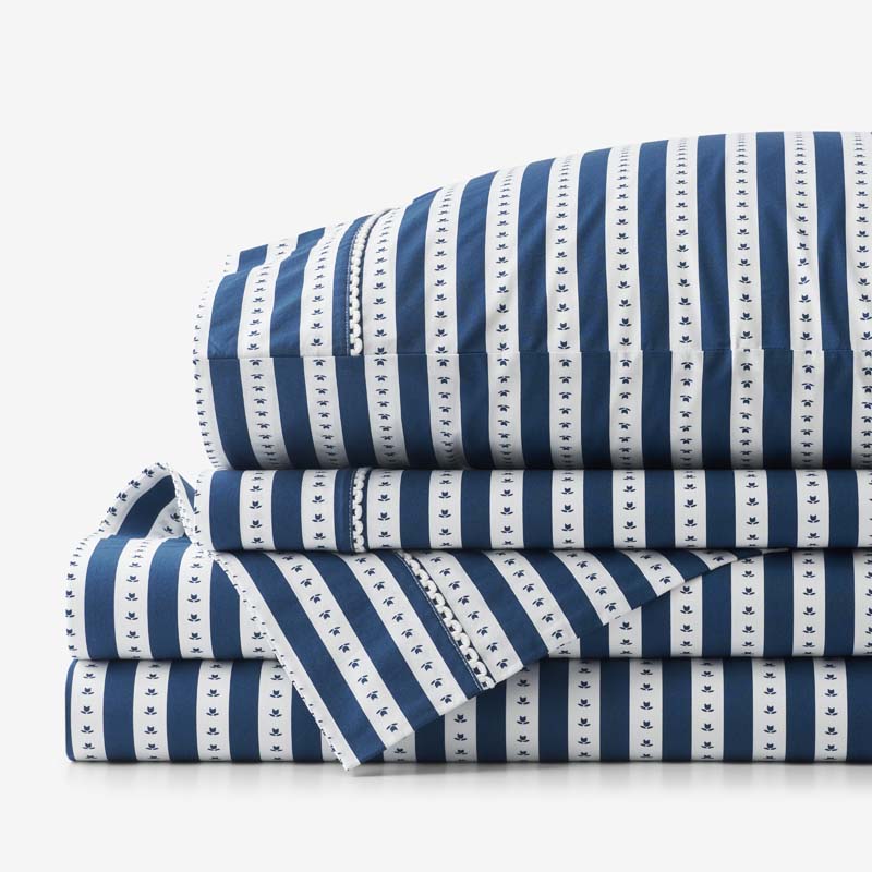 Mini-Prints Garment Washed Cotton Percale Bed Sheet Set - Milos, Queen