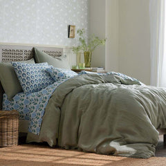 Premium Breathable Washed Linen Solid Sham - Moss Green, King