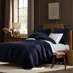 Line Stitch Velvet Quilted Sham - Navy, Standard