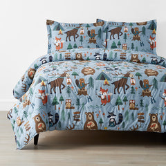 Animal Campers Classic Cool Organic Cotton Percale Comforter Set - Blue, Full/Queen