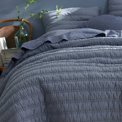 Premium Breathable Washed Linen Solid Quilted Sham - Blue Stone, Standard