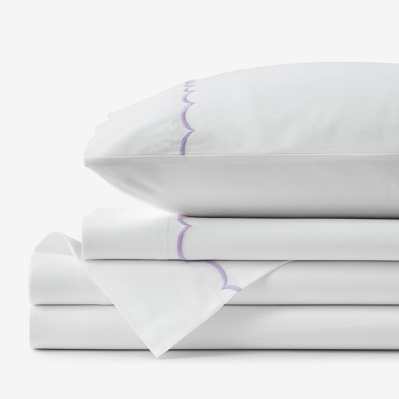 Embroidered Scallop Classic Cool Cotton Percale Bed Sheet Set - Lavender, Twin