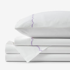 Embroidered Scallop Classic Cool Cotton Percale Bed Sheet Set - Lavender, Full