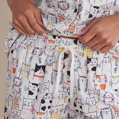 Printed Poplin Women's Shorts Set - Kittie Party, M
