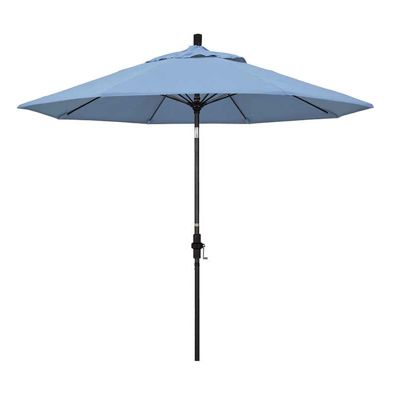 Round Outdoor Patio Umbrella, Fiberglass with Twist Tilt - Black Finish, Air Blue, 9'
