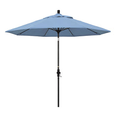 Round Outdoor Patio Umbrella, Fiberglass with Twist Tilt - Black Finish, Air Blue, 9'