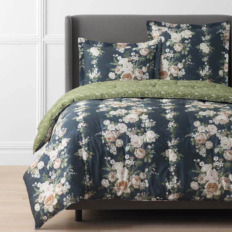 Blooming Melody Reversible Premium Smooth Wrinkle-Free Sateen Comforter - Green Multi, King/Cal. King