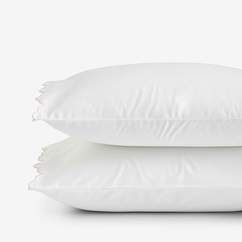 Embroidered Scallop Classic Smooth Sateen Solid Pillowcase Set - Blush, Standard