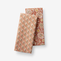 Mix & Match Printed Cotton Tea Towels, Set of 2 - Red Clay And Rust