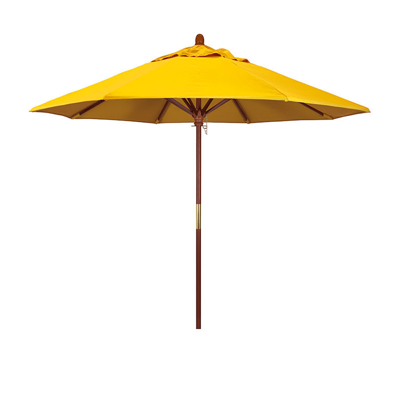 Round Outdoor Patio Umbrella, Wood with Manual Lift - Sunflower, 9'