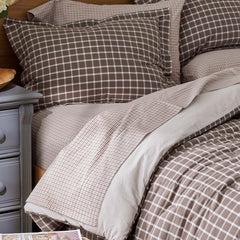 Classic Stripes and Plaids Cool Yarn-Dyed Cotton Percale Flat Bed Sheet - Mini Check Brown, Twin/Twin XL
