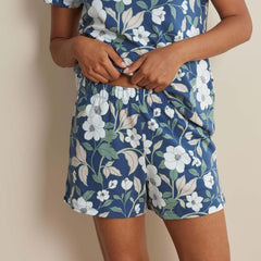 Printed Pima Cotton Women's Shorts Set - Twilight Blossom, XS