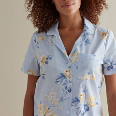 Printed Poplin Women's Shorts Set - Blue Floral, S