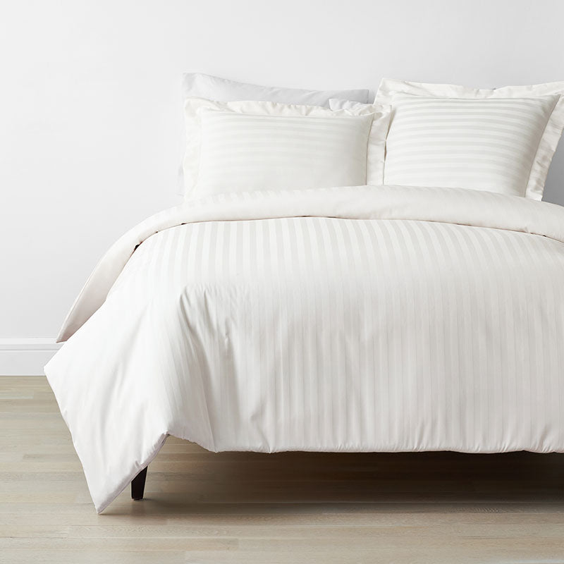 Dobby Stripe Classic Smooth Wrinkle-Free Sateen Bed Duvet Cover - Cream, Twin/Twin XL