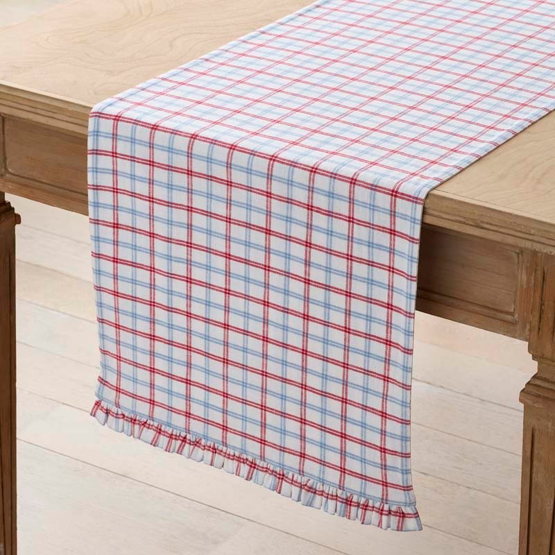 Flowers & Plaid Yarn-Dyed Reversible Table Runner - Graph Plaid Red, 16 in. x 108 in.