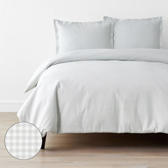 Ditsy Gingham Classic Cool Organic Cotton Percale Duvet Cover Set - Gray, Full/Queen