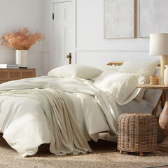 Classic Cool Cotton Percale Bed Duvet Cover - Cream, Full