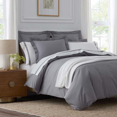 Contrast Border Premium Cool Supima® Cotton Percale Pillowcase Set - Pewter, Standard