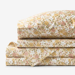 Joyful Floral Classic Smooth Sateen Bed Sheet Set - Gold, King