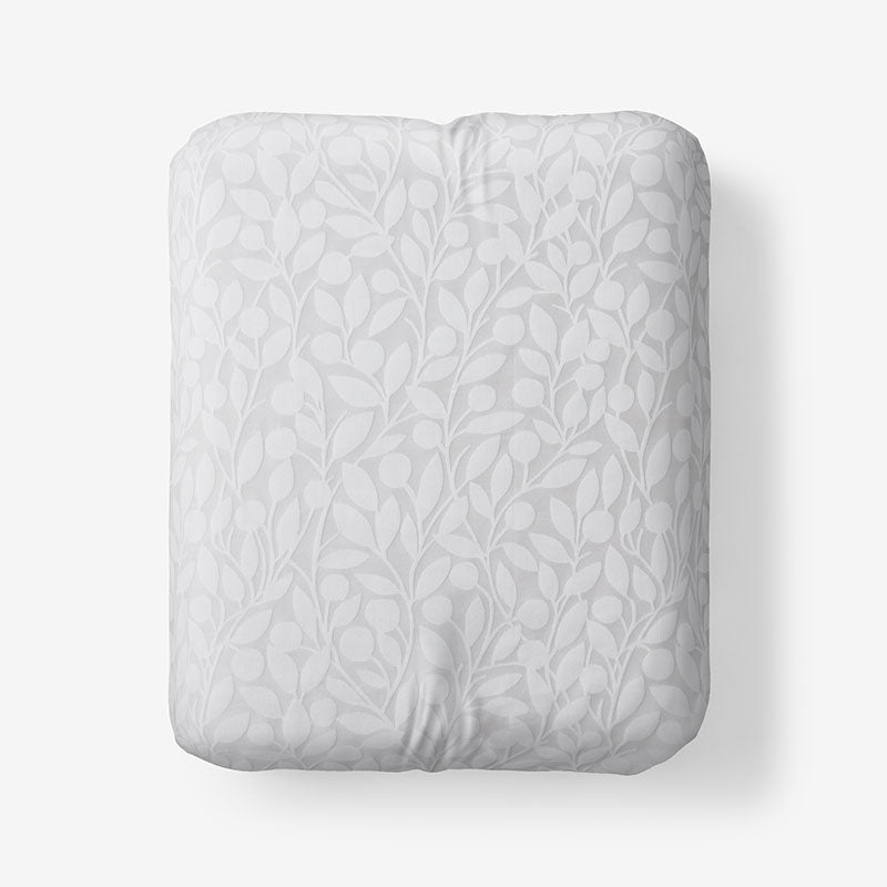 Jacquard Leaf Yarn-Dyed Premium Smooth Supima® Cotton Wrinkle-Free Sateen Fitted Bed Sheet - Light Gray, Queen