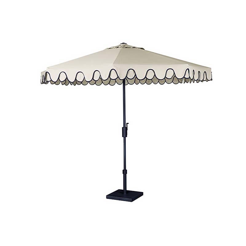9' Round Double Scallop Outdoor Patio Umbrella, Aluminum with Auto Tilt and Crank Lift - Natural